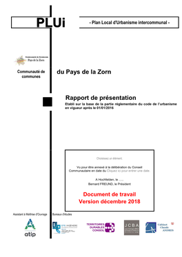 DU PAYS DE LA ZORN Rapport De Présentation