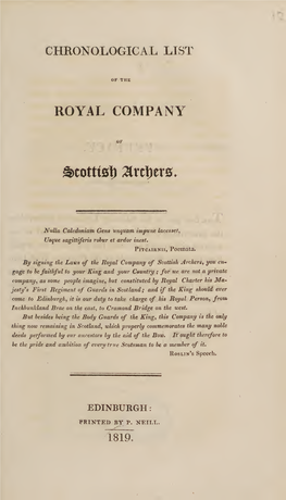 Chronological List of the Royal Company of Scottish Archers