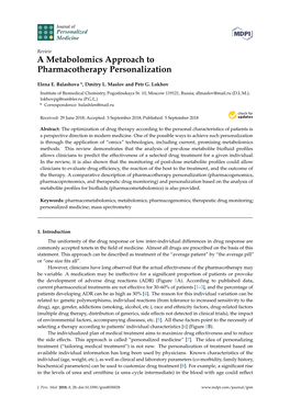 A Metabolomics Approach to Pharmacotherapy Personalization