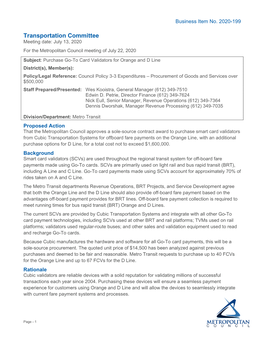 Transportation Committee Meeting Date: July 13, 2020 for the Metropolitan Council Meeting of July 22, 2020