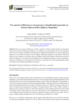 New Species of Rhizomyces (Ascomycota, Laboulbeniales) Parasitic on African Stalk-Eyed Flies (Diptera, Diopsidae)