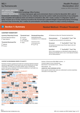 HPD V2.2 Created Via HPDC Builder Page 1 of 17 VOLATILE ORGANIC COMPOUND (VOC) CONTENT CERTIFICATIONS and COMPLIANCE See Section 3 for Additional Listings