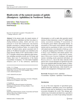 Biodiversity of the Natural Enemies of Aphids (Hemiptera: Aphididae) in Northwest Turkey