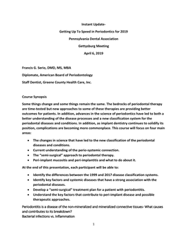 Instant Update- Getting up to Speed in Periodontics for 2019 Pennsylvania Dental Association Gettysburg Meeting April 6, 2019 F