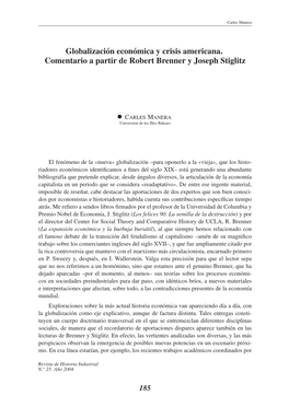 Globalización Económica Y Crisis Americana. Comentario a Partir De