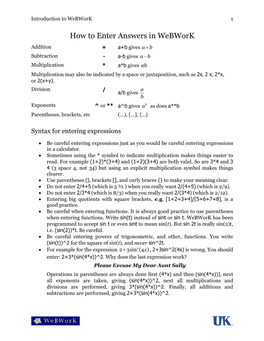 How to Enter Answers in Webwork