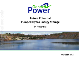 Future Potential Pumped Hydro Energy Storage