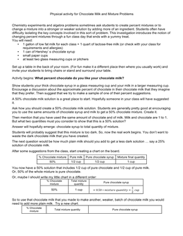 Physical Activity for Chocolate Milk and Mixture Problems Chemistry