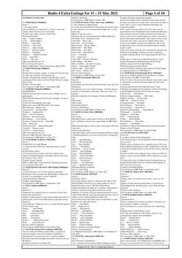 Radio 4 Extra Listings for 15 – 21 May 2021 Page 1 of 10 SATURDAY 15 MAY 2021 Producer: Jill Waters Comedy Chat Show About Shame and Guilt