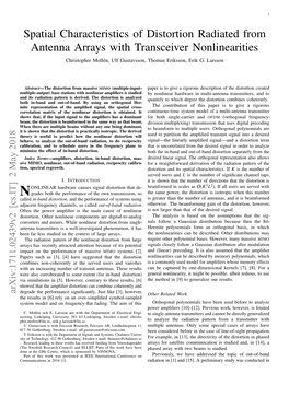 Spatial Characteristics of Distortion Radiated from Antenna Arrays with Transceiver Nonlinearities Christopher Mollen,´ Ulf Gustavsson, Thomas Eriksson, Erik G