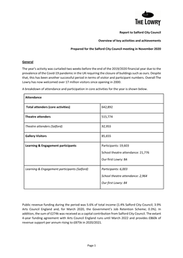 16C the Lowry Annual Report to Salford City Council 2019-2020