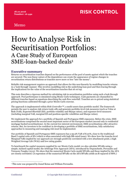 How to Analyse Risk in Securitisation Portfolios: a Case Study of European SME-Loan-Backed Deals1