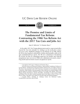 Contrasting the 1986 Tax Reform Act with the 2017 Tax Cuts and Jobs Act