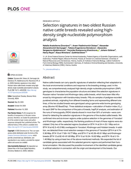 Selection Signatures in Two Oldest Russian Native Cattle Breeds Revealed Using High- Density Single Nucleotide Polymorphism Analysis