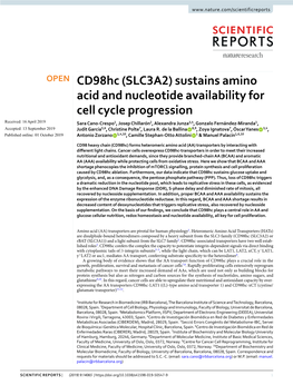 (SLC3A2) Sustains Amino Acid and Nucleotide Availability for Cell Cycle