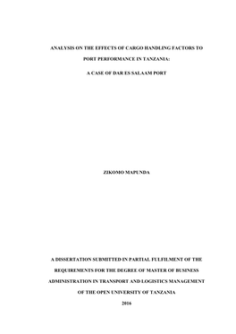 A Case of Dar Es Salaam Port Zikomo Mapunda