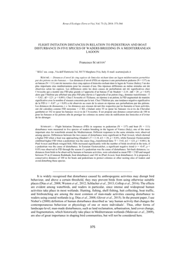 Flight Initiation Distances in Relation to Pedestrian and Boat Disturbance in Five Species of Waders Breeding in a Mediterranean Lagoon