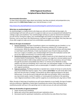 OHSU Regional Anesthesia Peripheral Nerve Block Overview