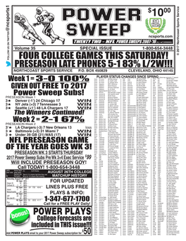 POWER SWEEPS 2007-’16 (ALL H’S WINNING) Volume 35 SPECIAL ISSUE 1-800-654-3448 © 2017 Northcoast Sports Service