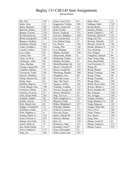 Bagley 131 CSE143 Seat Assignments (All Sections)