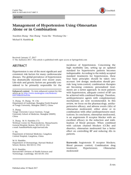 Management of Hypertension Using Olmesartan Alone Or in Combination