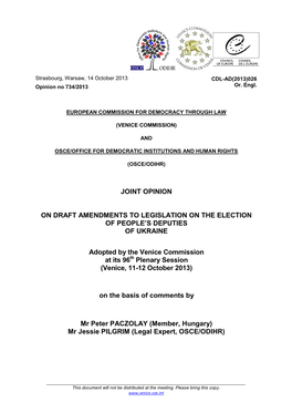 Joint Opinion on Draft Amendments to Legislation on The