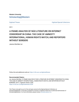 A Frame Analysis of Ngo Literature on Internet Censorship in China: the Case of Amnesty International, Human Rights Watch, and Reporters Without Borders