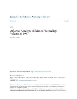 Arkansas Academy of Science Proceedings - Volume 21 1967 Academy Editors