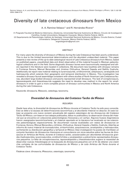 Diversity of Late Cretaceous Dinosaurs from Mexico. Boletín Geológico Y Minero, 126 (1): 63-108 ISSN: 0366-0176