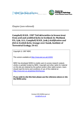 Campbell, RNB. 1987 Tail Deformities in Brown Trout from Acid And