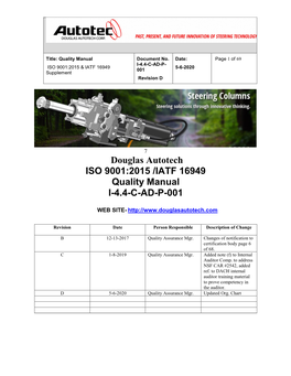 Douglas Autotech ISO 9001:2015 /IATF 16949 Quality Manual I-4.4-C-AD-P-001