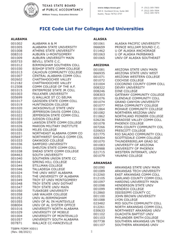 FICE Code List for Colleges and Universities (X0011)
