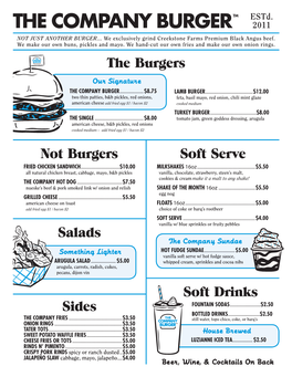 The Burgers Not Burgers Salads Soft Serve Sides Soft Drinks
