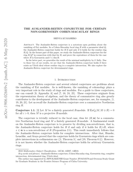 Arxiv:1906.02669V2 [Math.AC] 6 May 2020 Ti O Nw Hte H Ulne-Etncnetr Od for Holds Conjecture Auslander-Reiten Theor the [19, Whether and Rings