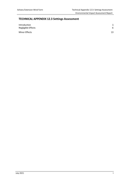 TECHNICAL APPENDIX 12.3 Settings Assessment