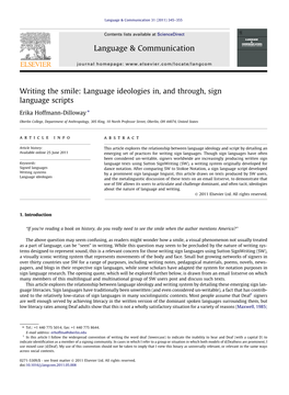 Writing the Smile: Language Ideologies In, and Through, Sign Language Scripts ⇑ Erika Hoffmann-Dilloway