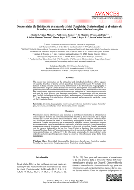 Nuevos Datos De Distribución De Ranas De Cristal (Amphibia: Centrolenidae) En El Oriente De Ecuador, Con Comentarios Sobre La Diversidad En La Región