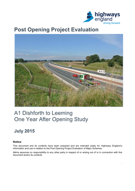 Post Opening Project Evaluation A1 Dishforth to Leeming One Year