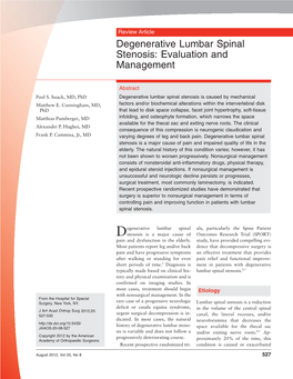 Degenerative Lumbar Spinal Stenosis: Evaluation and Management