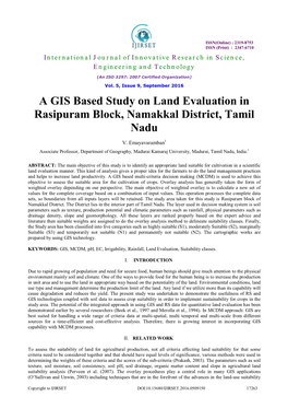 A GIS Based Study on Land Evaluation in Rasipuram Block, Namakkal District, Tamil Nadu