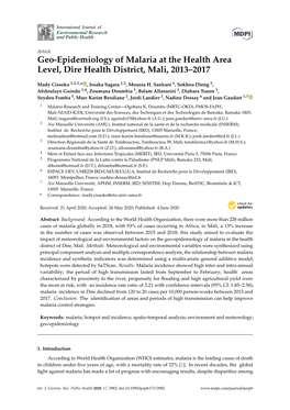Geo-Epidemiology of Malaria at the Health Area Level, Dire Health District, Mali, 2013–2017