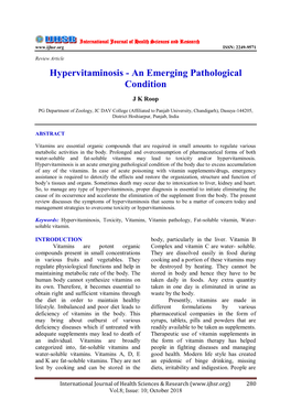 Hypervitaminosis - an Emerging Pathological Condition