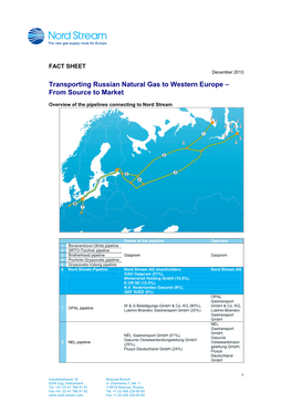 Transporting Russian Natural Gas to Western Europe – from Source to Market