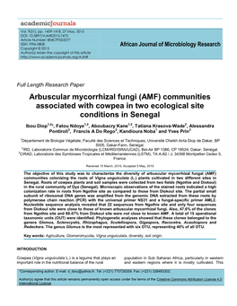 Arbuscular Mycorrhizal Fungi (AMF) Communities Associated with Cowpea in Two Ecological Site Conditions in Senegal