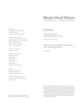 Rhode Island History Winter/Spring 2009 Volume 67, Number 1