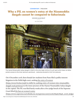 The Nizamuddin Dargah PIL Cannot Be Conflated with Sabarimala