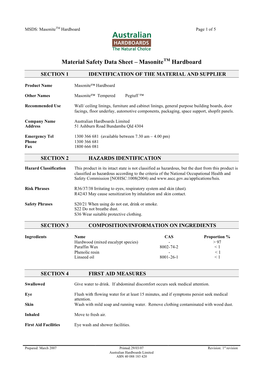 Material Safety Data Sheet – Masonitetm Hardboard