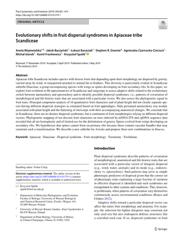 Evolutionary Shifts in Fruit Dispersal Syndromes in Apiaceae Tribe Scandiceae