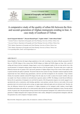 And Second- Generation of Afghan Immigrants Residing in Iran: a Case Study of Southeast of Tehran