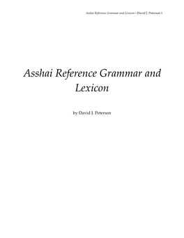 Asshai Reference Grammar and Lexicon—David J